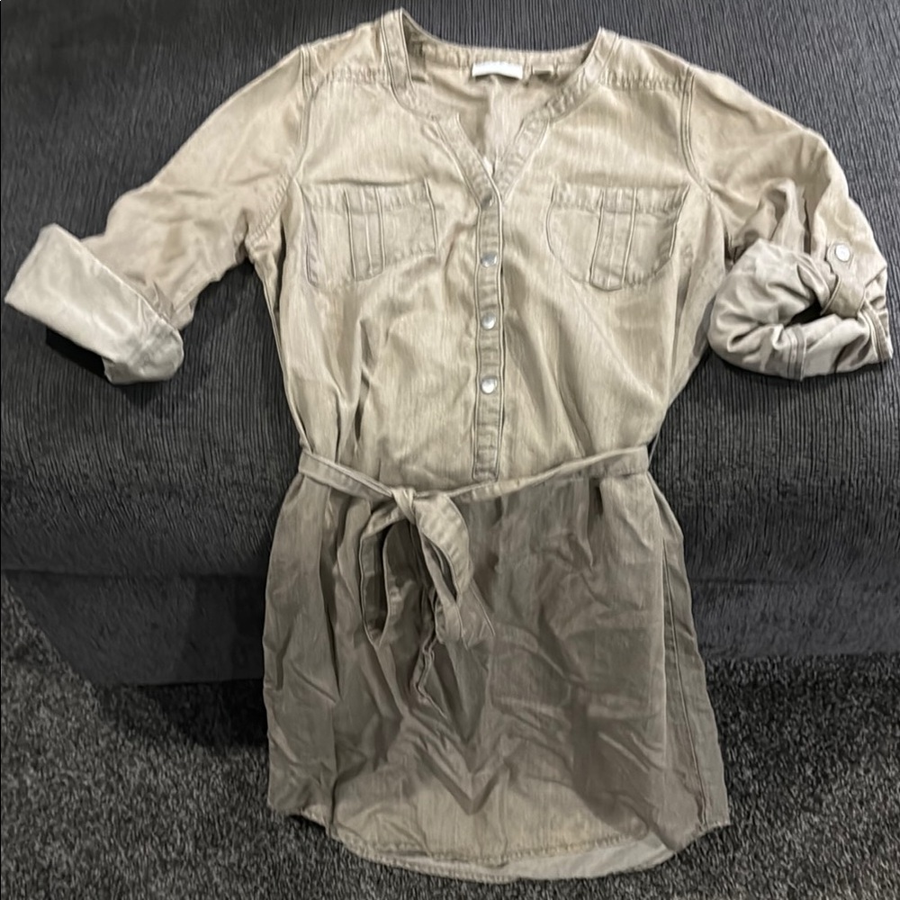 New York & Company Beige Shirt Dress